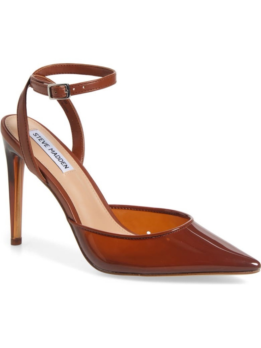 Steve Madden Brown Patent Pointed Ankle-Strap Pump